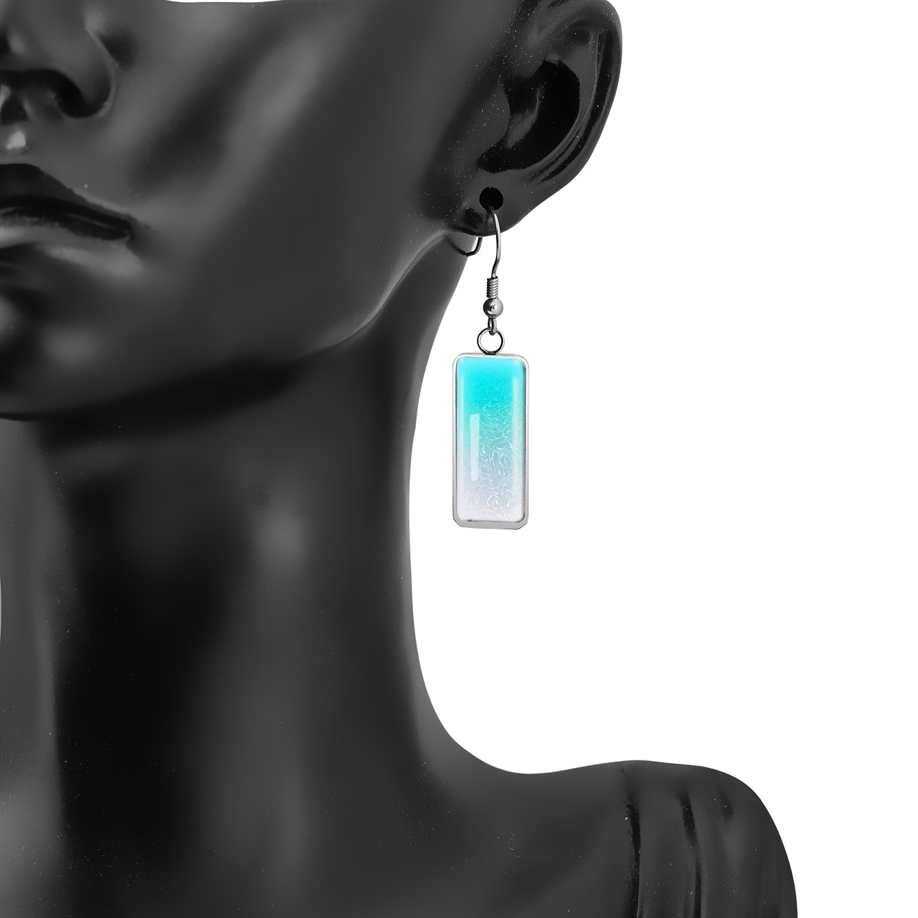 Light Blue Gradient Ripple Pattern Earrings, Stainless Steel